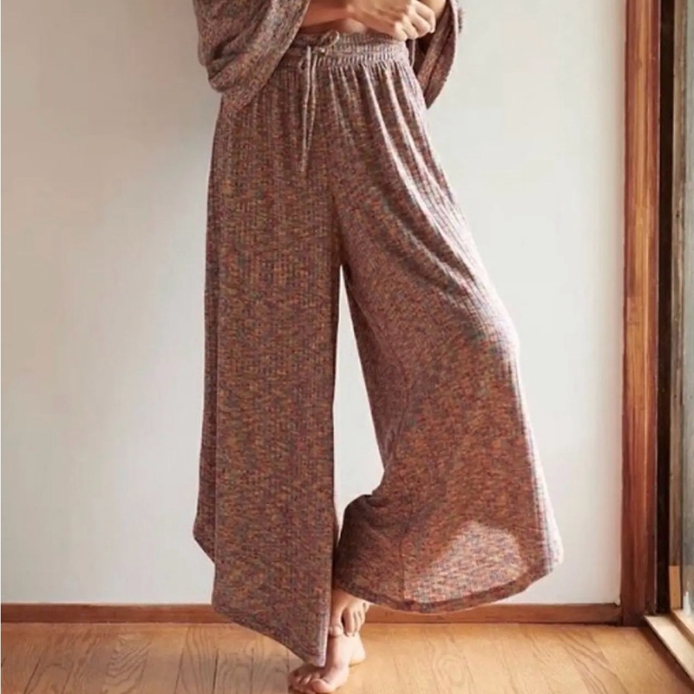 Daily Practice Anthropologie Multicolor Wide Leg Ribbed Flounce Pants XSP